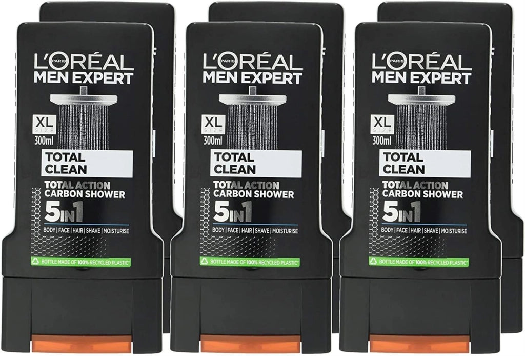 L'OREAL PARIS SET 6 PZ MEN EXPERT GEL PER DOCCIA DA 300 ML TOTAL CLEAN AL CARBONE