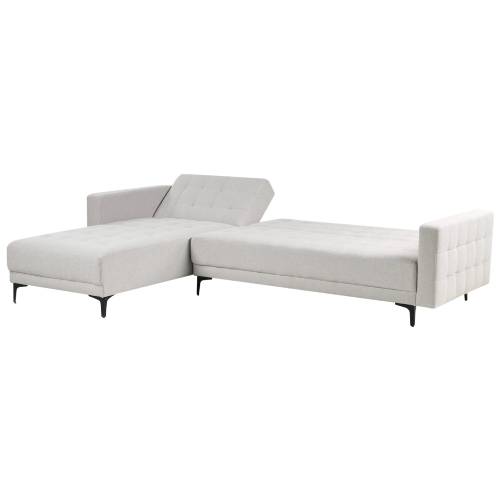 Divano letto angolare in tessuto grigio chiaro capitonné in tessuto moderno a L componibile versione destra