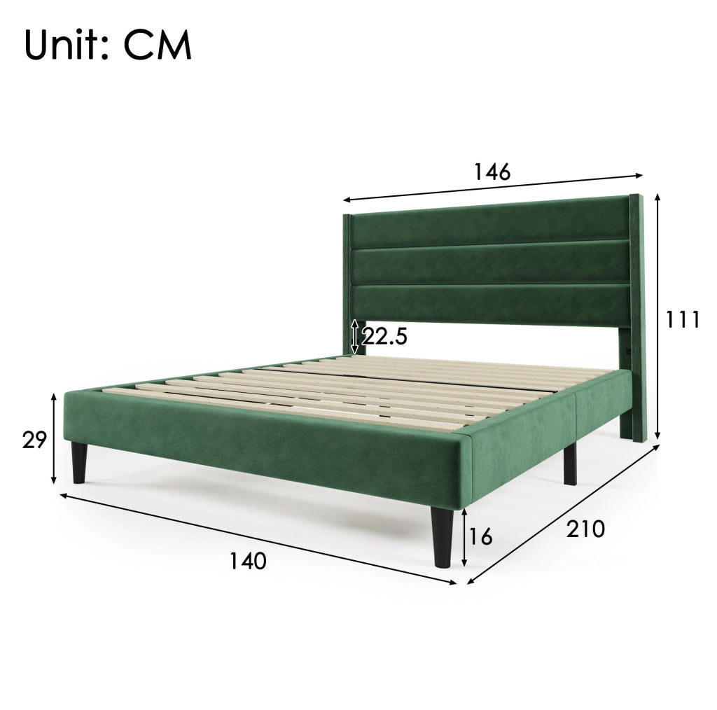 Letto imbottito 140x200 cm in velluto verde scuro con rete
