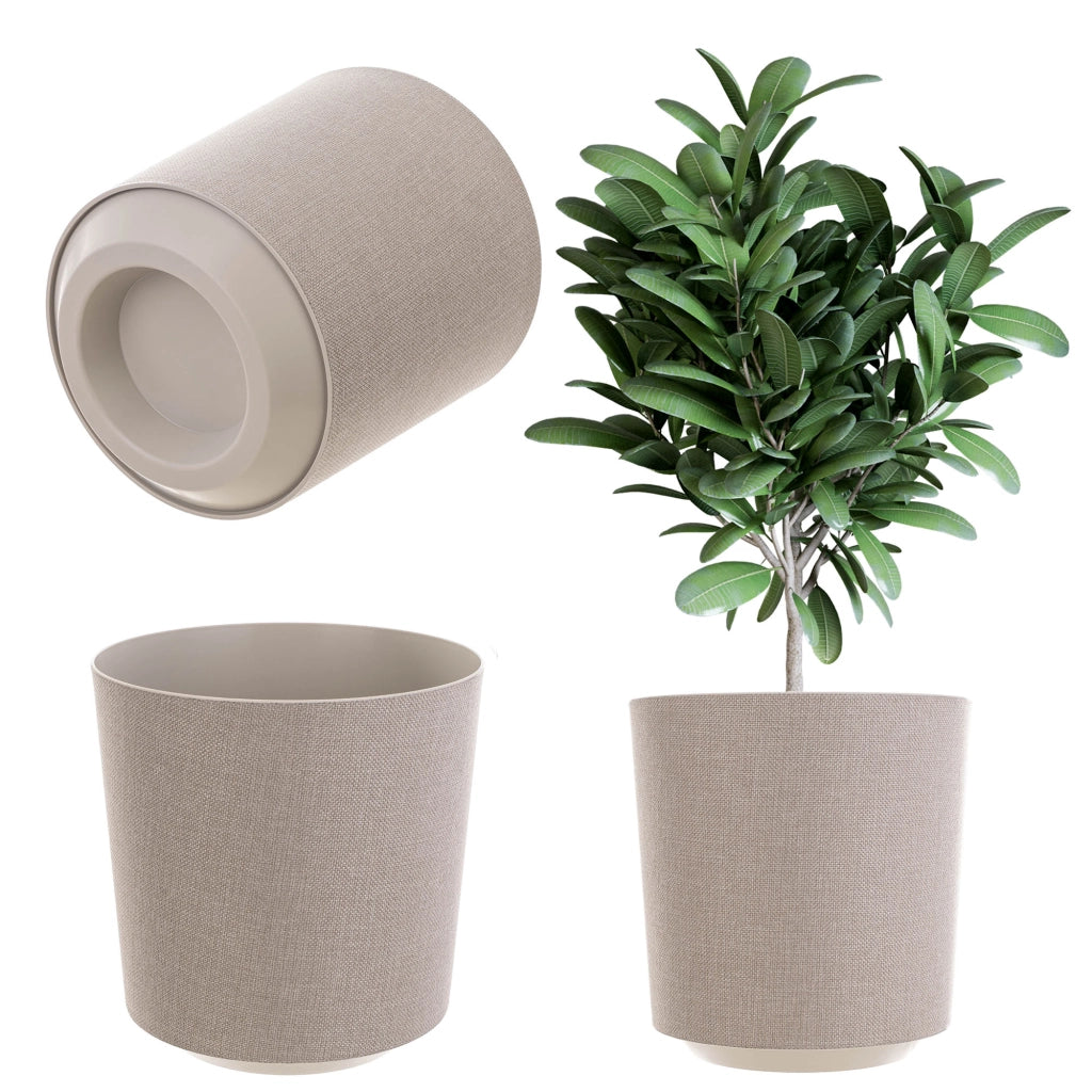 Vaso da fiori KADAX, rotondo, beige, con motivo in tessuto, 19 cm