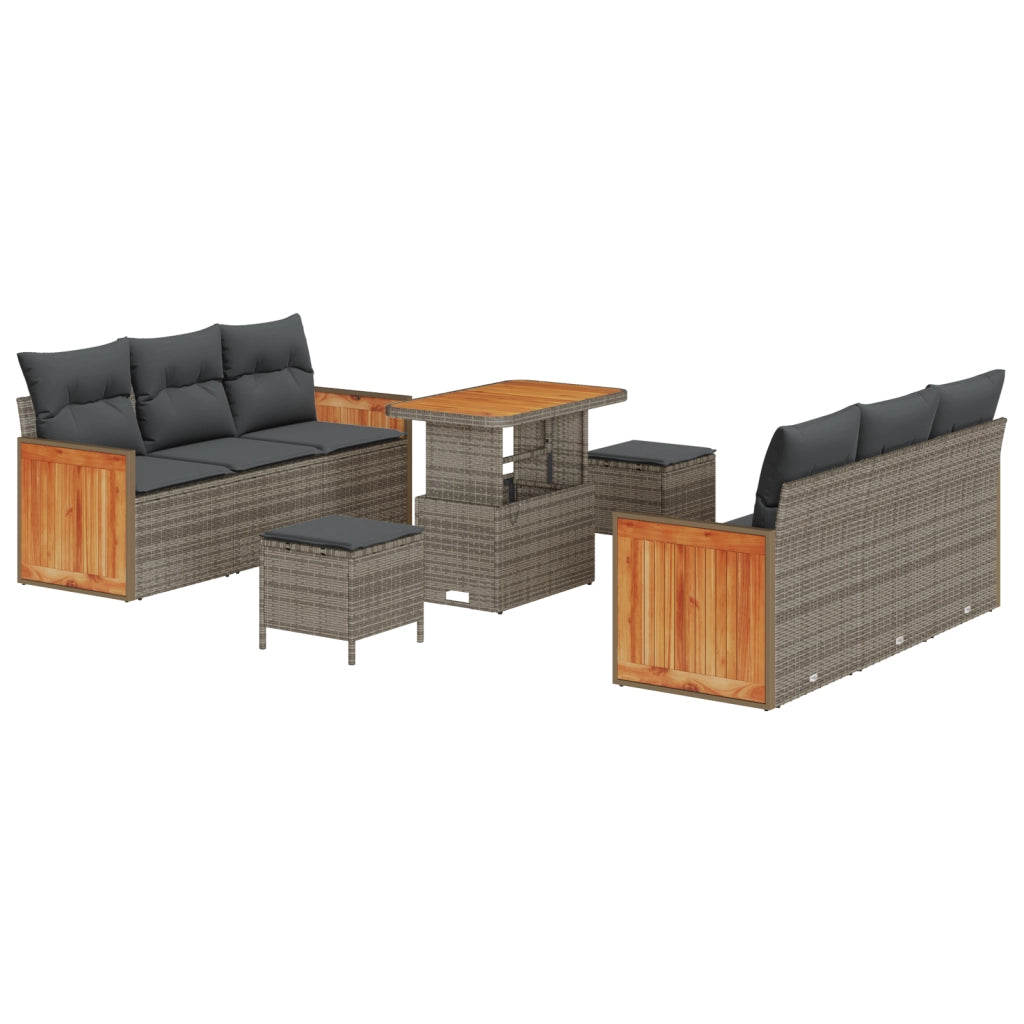 Set di Divani da Giardino  9 Pezzi con Cuscini Grigio Rattan Acacia