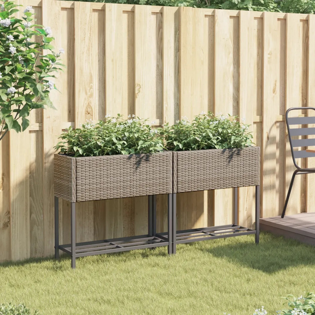 vidaXL Fioriere Giardino con Ripiani 2pz Grigie 70x28x70cm Polyrattan