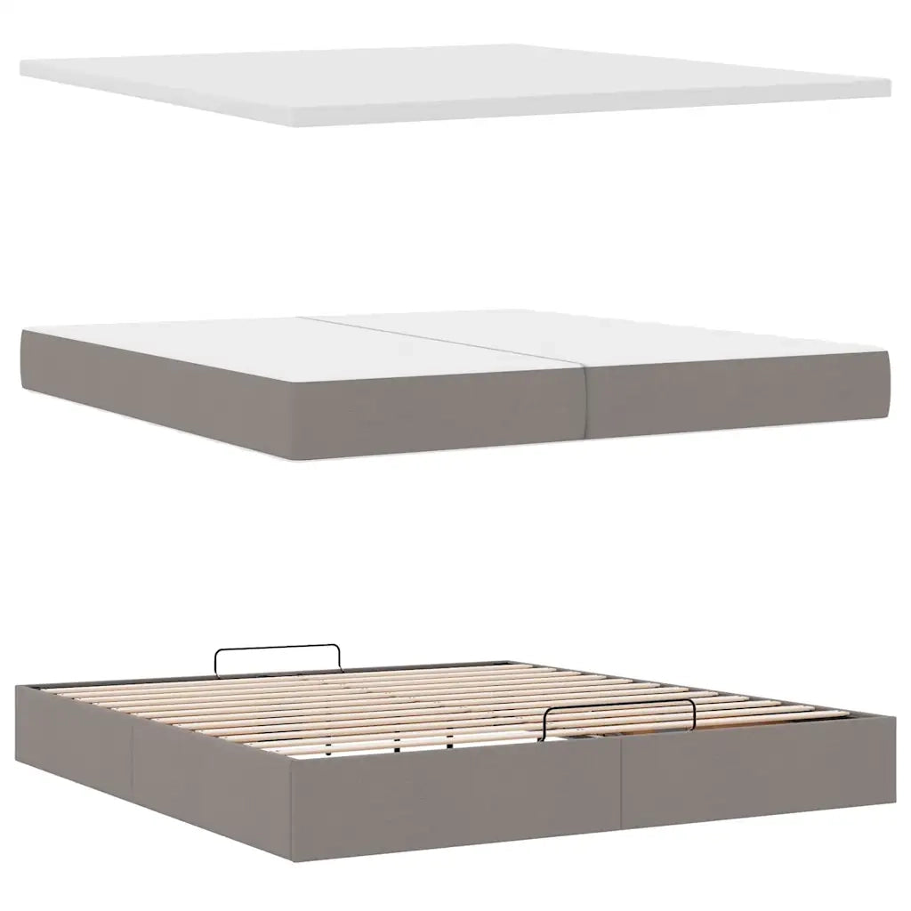Struttura Letto Pouf con Materasso Tortora 200x200 cm Tessuto 3311405