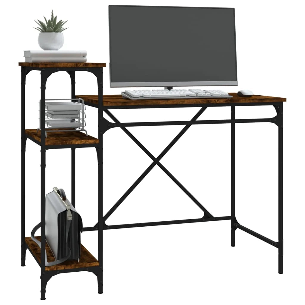 Scrivania da ufficio postazione di lavoro mobile per computer scrivania da studio con ripiani rovere 105 x 50 x 90 cm legno ingegnerizzato e ferro marrone 02_0023484