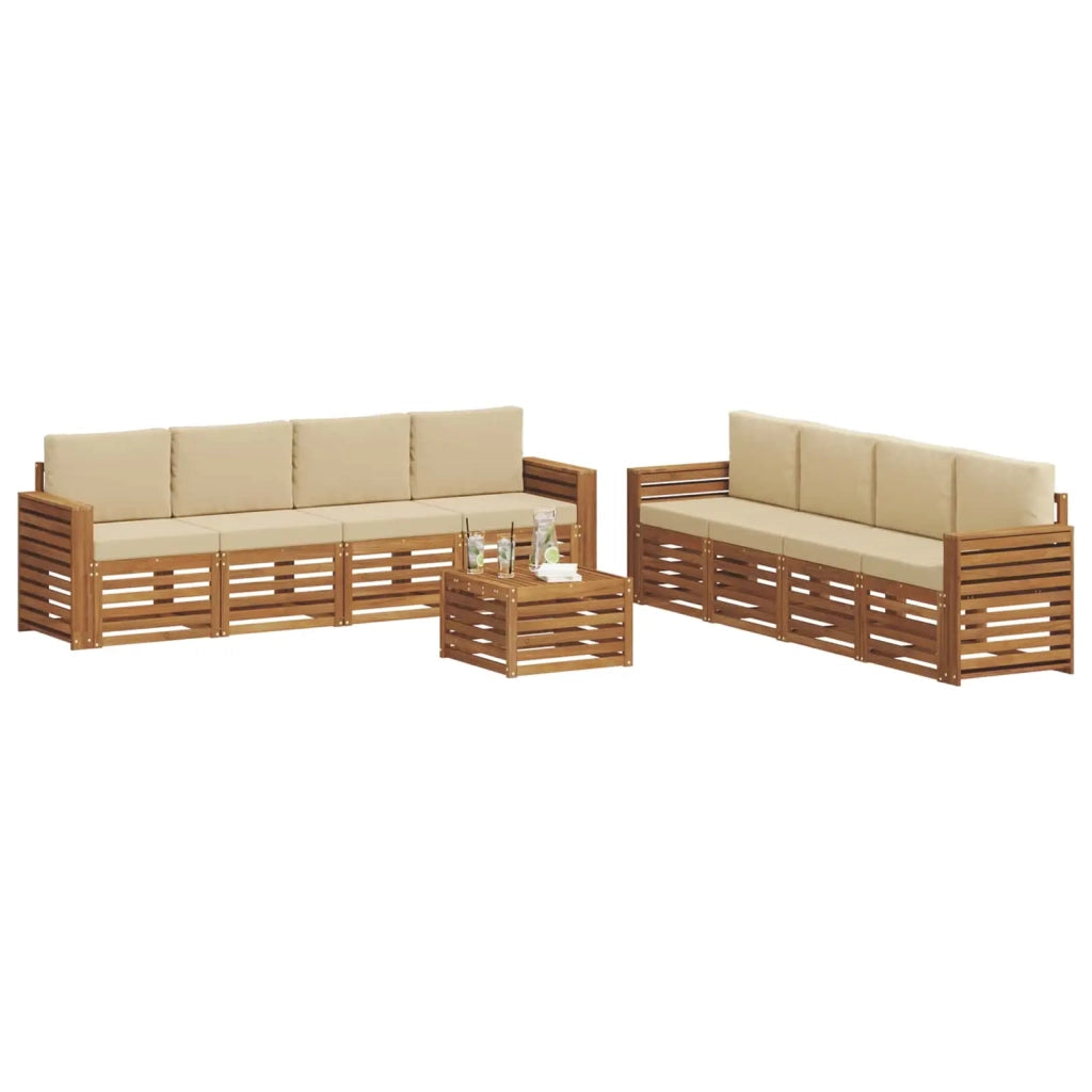 Set divani 9 pcs Naturale e Beige Legno di Acacia Massello 3374578