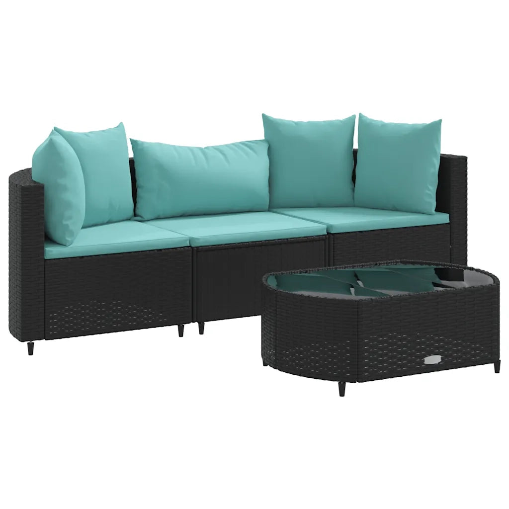 Set Divani da Giardino 4 pz | Set Salotto da Giardino con Cuscini Nero in Polyrattan