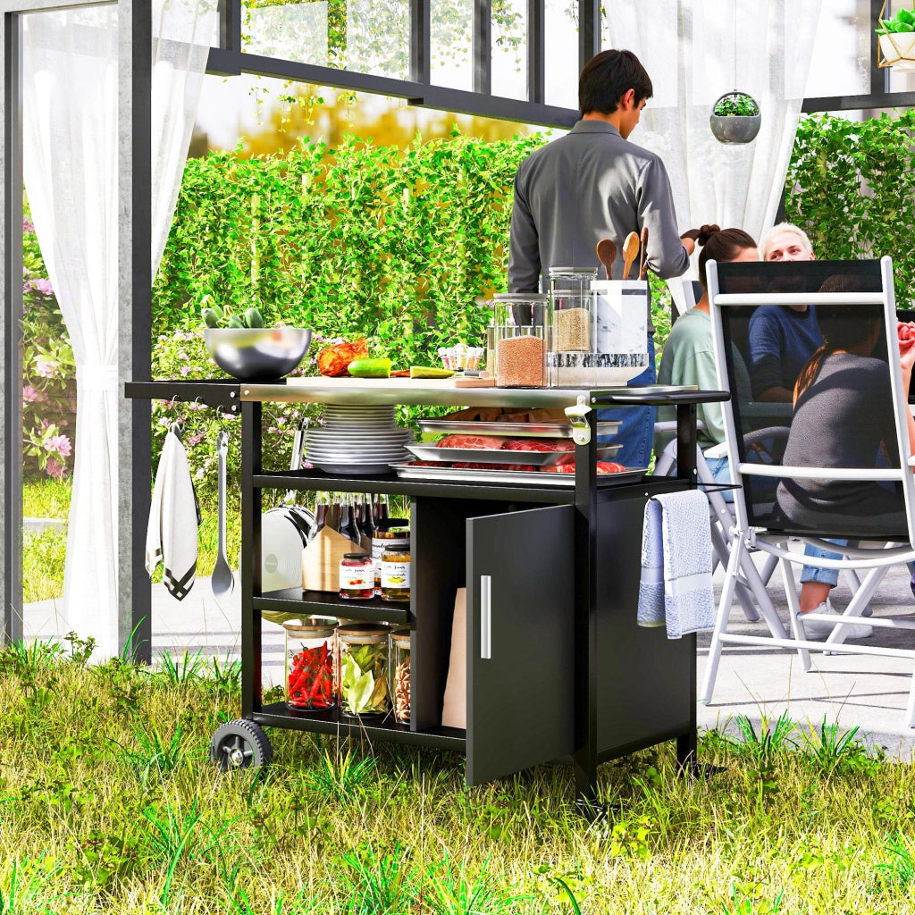 Carrello da barbecue con ripiano in acciaio inox pieghevole ¨C zephmum ¨C nero