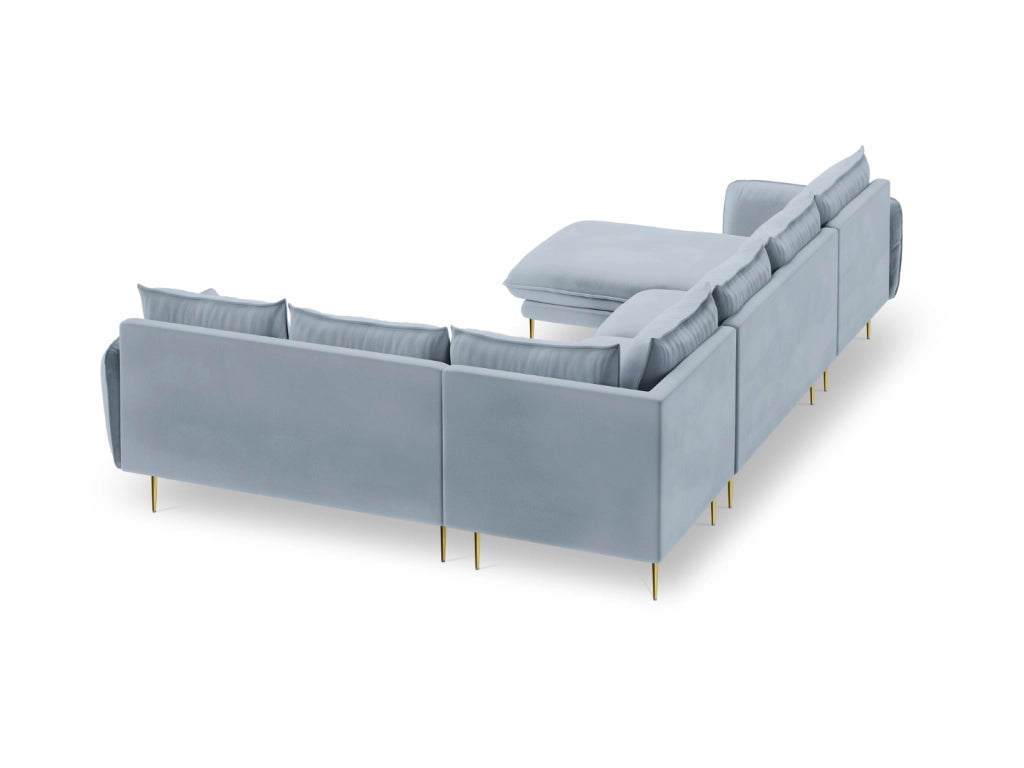 Cosmopolitan Design - Divano panoramico destro "Vienna" 7 posti in velluto azzurro 
