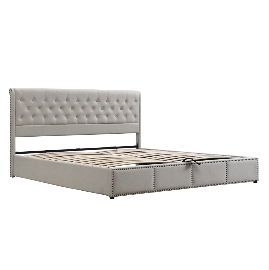 Letto imbottito grigio con contenitore 140 x 190 cm