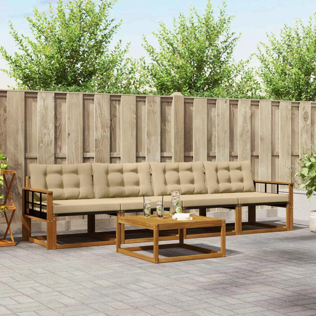 Set di divani da esterno con cuscino 5 pcs Naturale e Beige 3369176