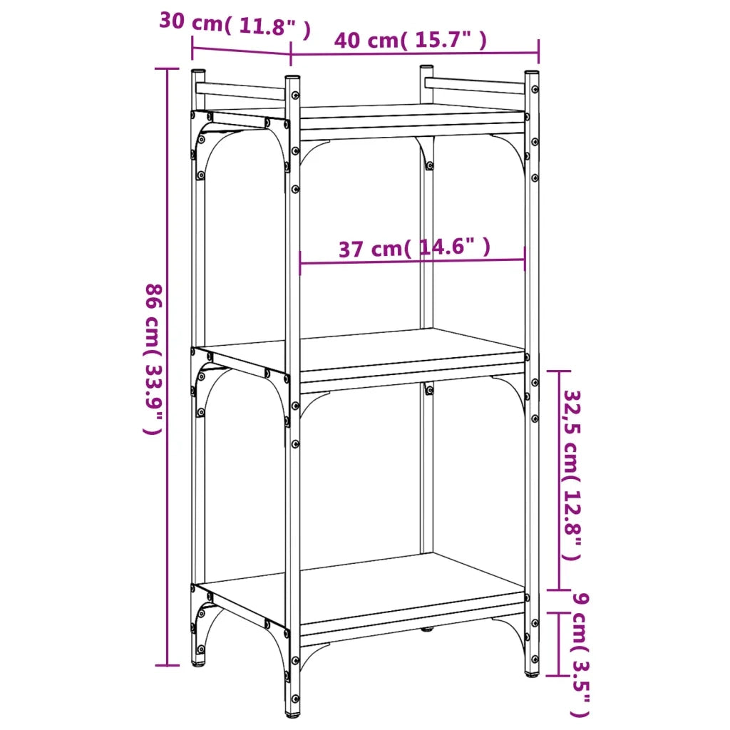 Libreria a 3 Ripiani-Scaffale per Libri-Mobile di Stoccaggio Grigio Sonoma 40x30x86cm Legno Multistrato