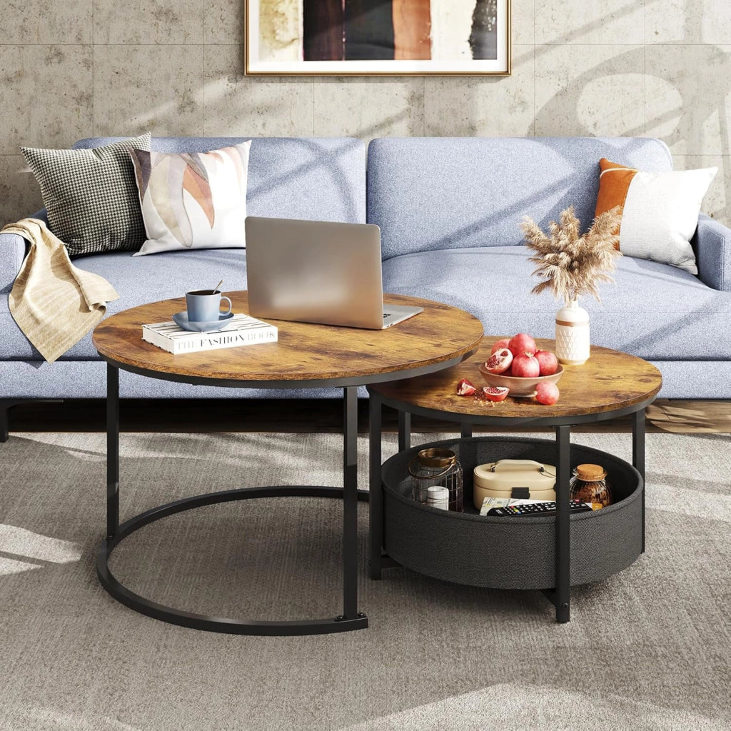 Tavolino da caff¨¨ rotondo con ripiano in legno e gambe in metallo ¨C zephmum ¨C marrone, 80x60 cm