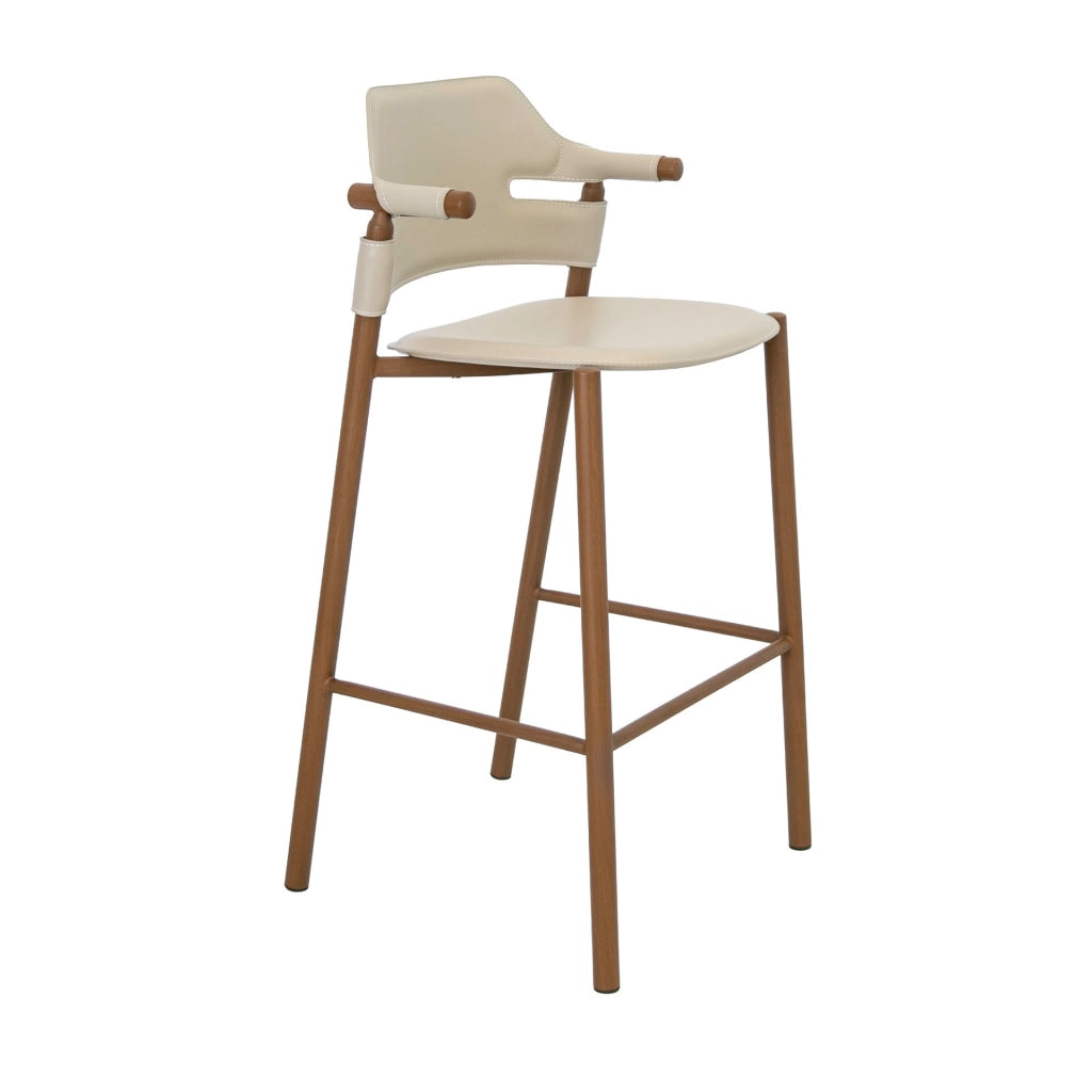 Sgabello in pelle rigenerata color sabbia
