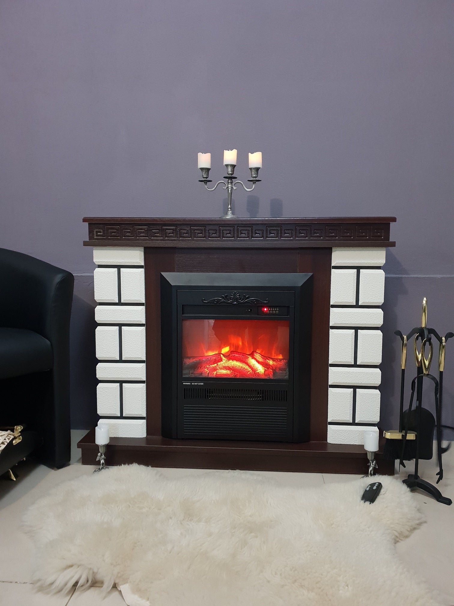 Camino Elettrico da Pavimento 87,4x108x24,5 cm Effetto Fiamma 2000W Nazarii mini & Cristina Noce