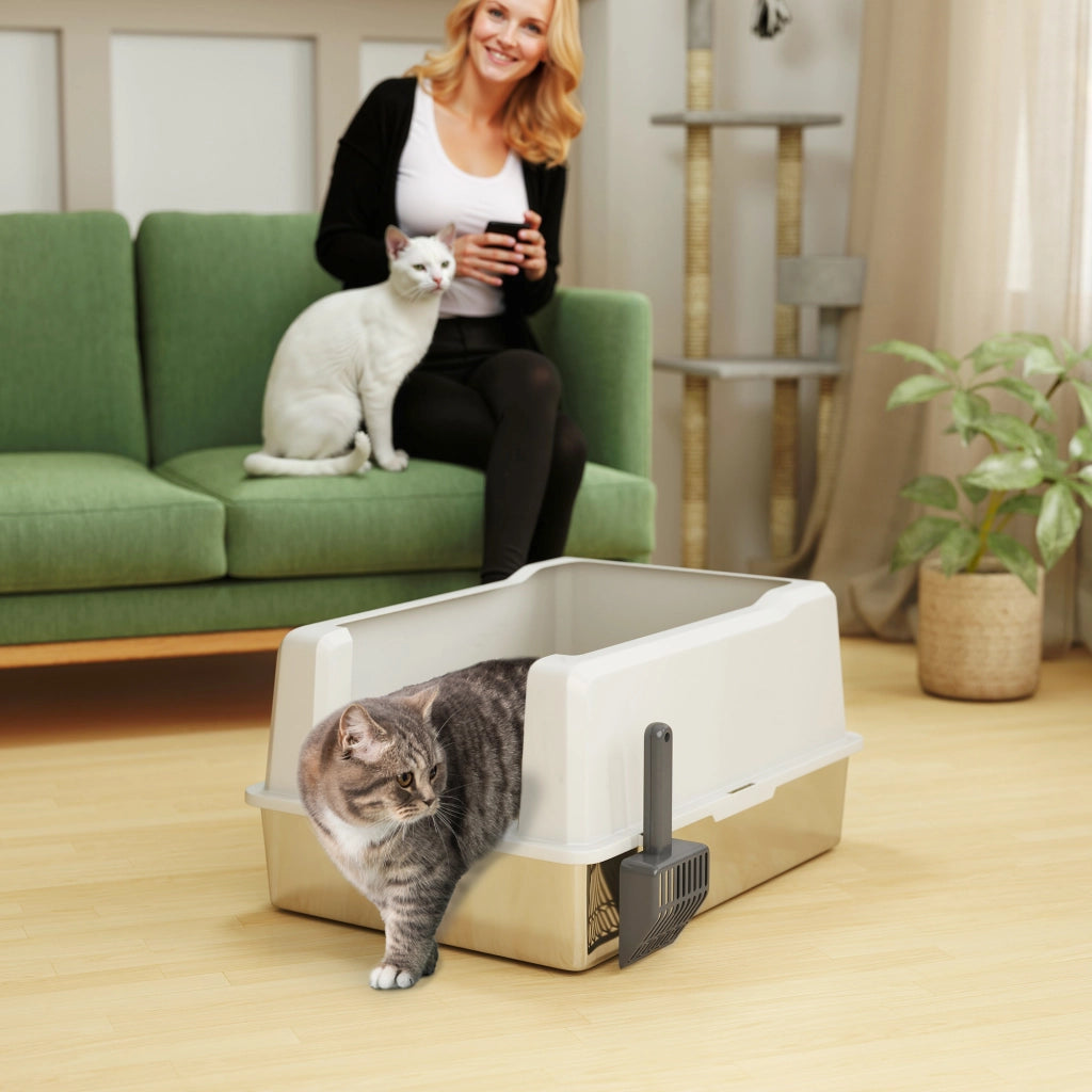 Lettiera per Gatti Impermeabile con Pareti Rialzate, Vassoio e Paletta, in ABS, 71x50.8x35.5 cm, Bianco