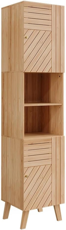 Mobile sottolavabo per bagno Lucie, Bambù, 80 x 65 cm con 2 cassetti, adatto per la conservazione salvaspazio di accessori da bagno