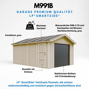 Garage di 17 m²- L378xL530 cm- Garage per auto, moto, biciclette - Costruzione con pannelli LP Smartside - Timbela M991B