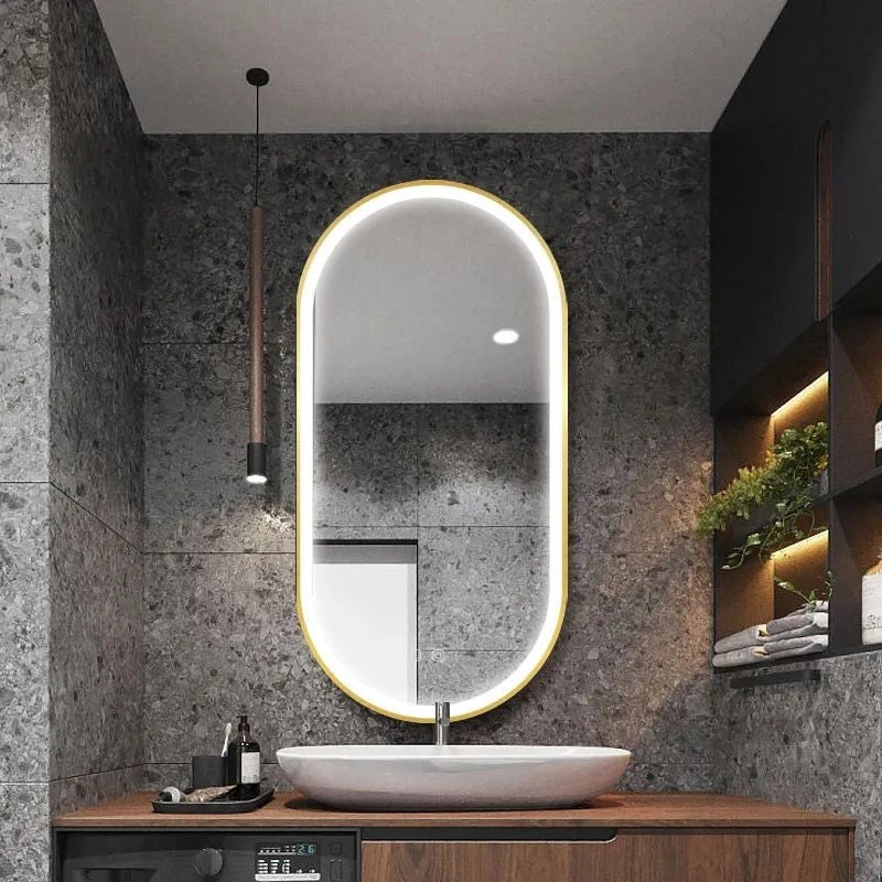 Specchio Led Ovl 50x100cm Brush Gold