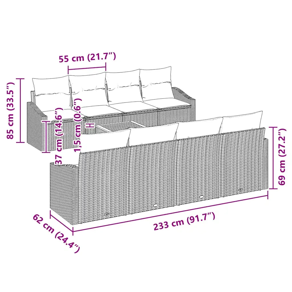 Set Divano da Giardino con cuscino 9 pcs Nero polyrattan 3347807