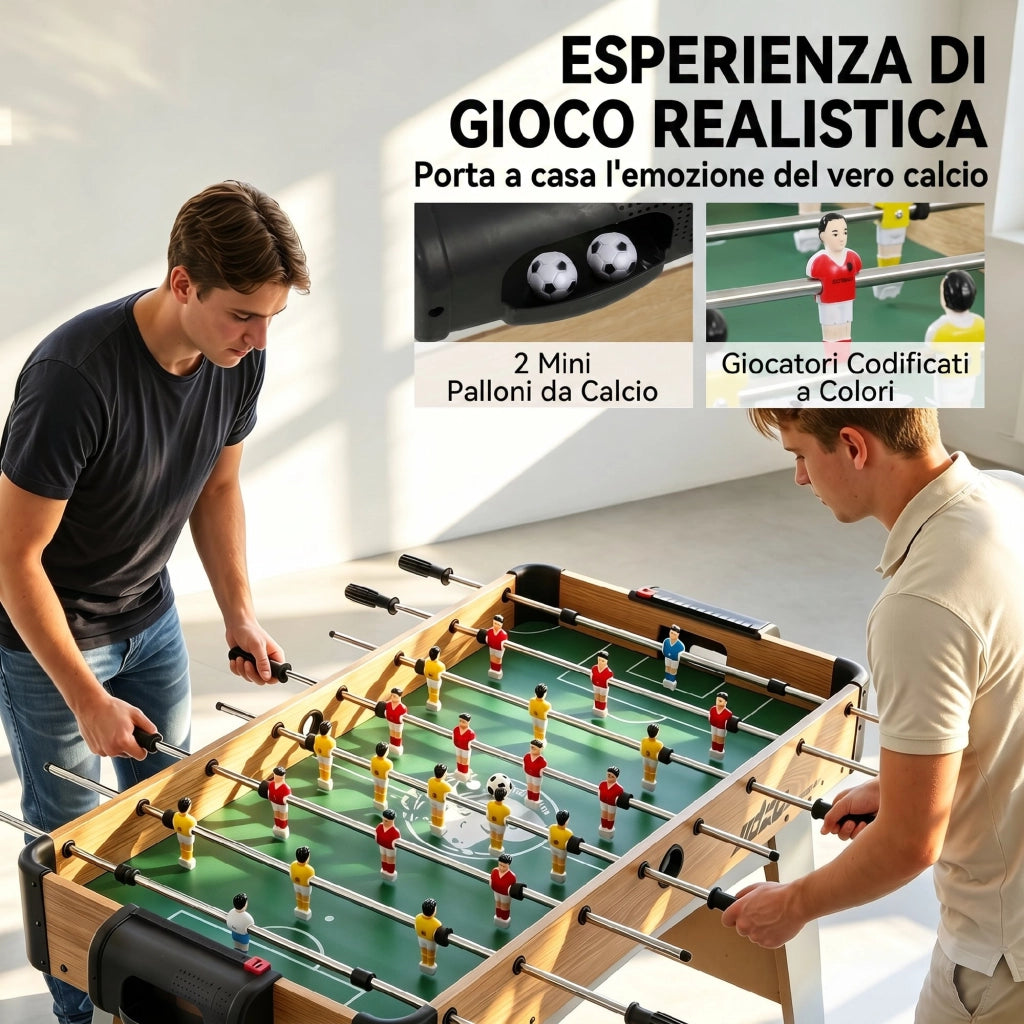 Calcio Balilla 109x77x72 cm Tavolo da Gioco cm con 22 Giocatori Palline e Segnapunti Manuale Rovere e Giallo