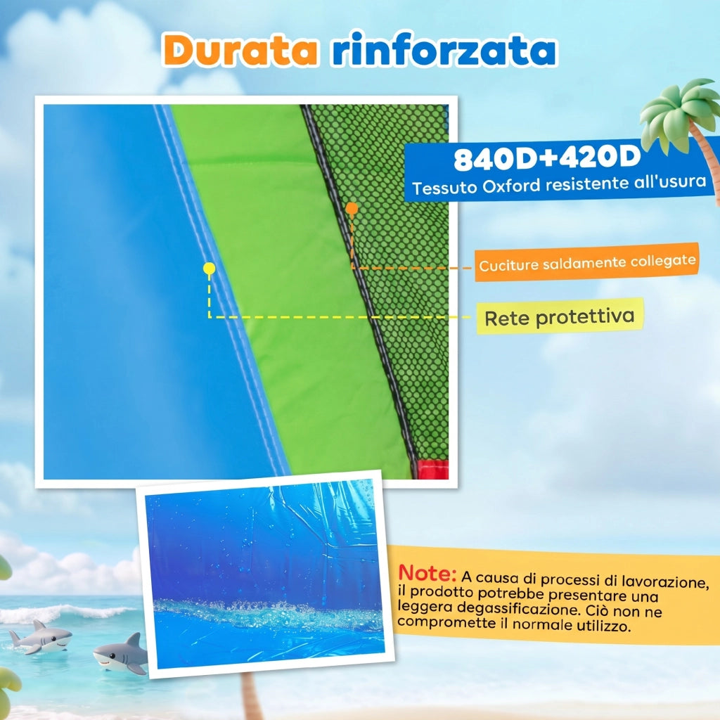 Castello Gonfiabile per Bambini con Scivolo, Trampolino e Piscina, 390x300x197cm