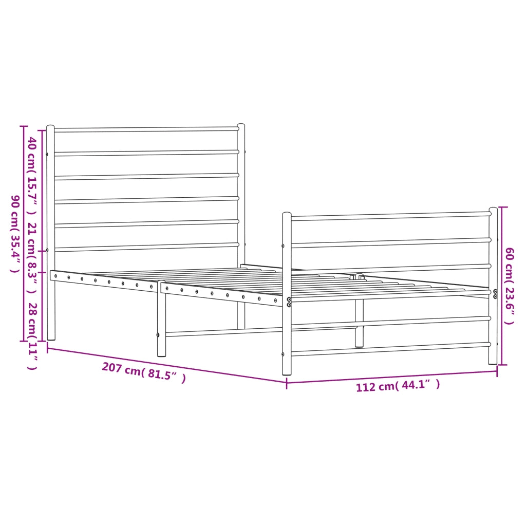 Giroletto con Testiera e Pediera Metallo Bianco 107x203 cm 352382