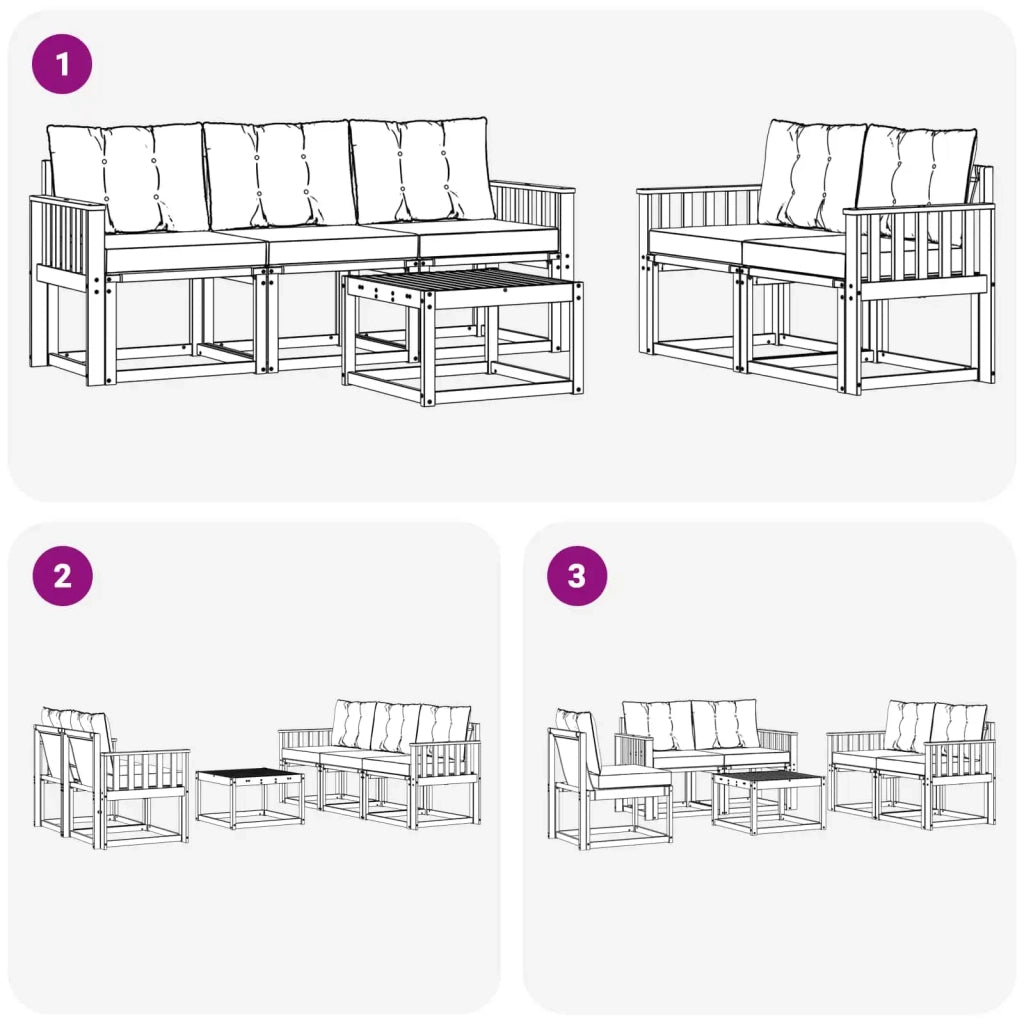 Set di divani da esterno 6 pz Bianco e Nero 3389210