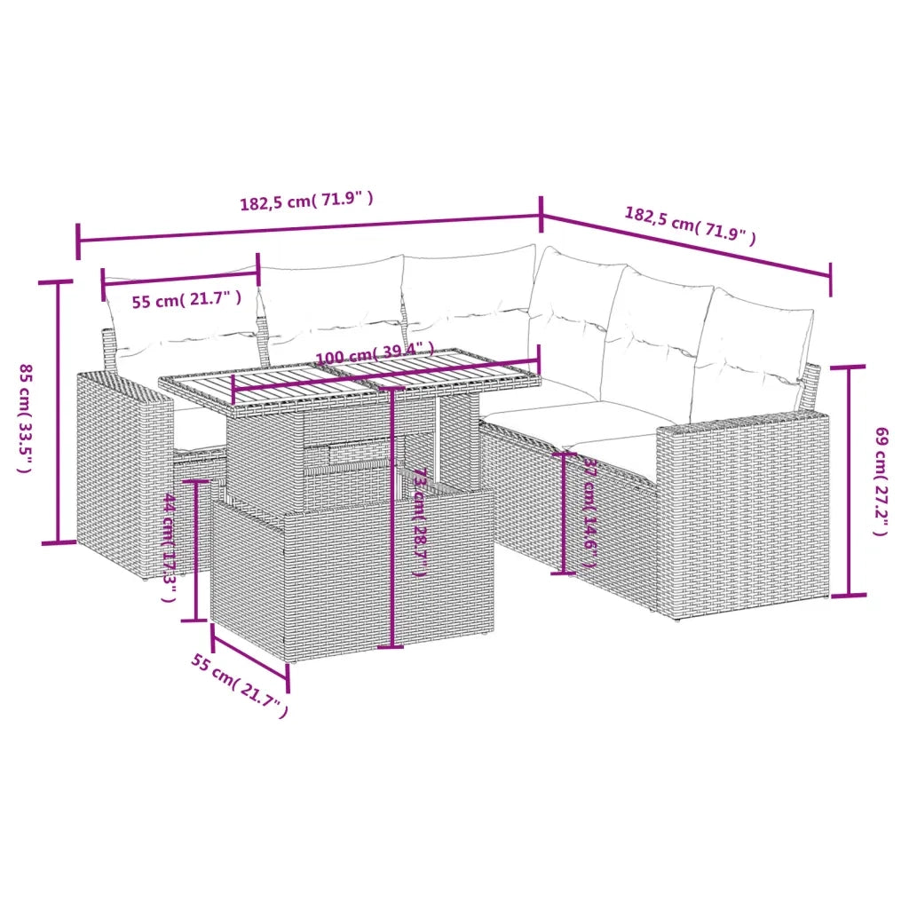 Set Divano da Giardino 6 pz con Cuscini Grigio in Polyrattan 3271312