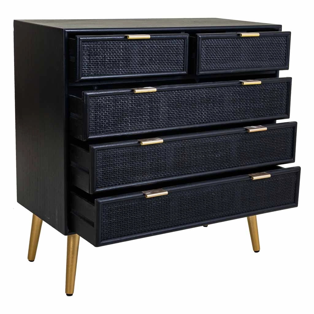 Cassettiera in legno e rete laccata nera 80x39,5x81h