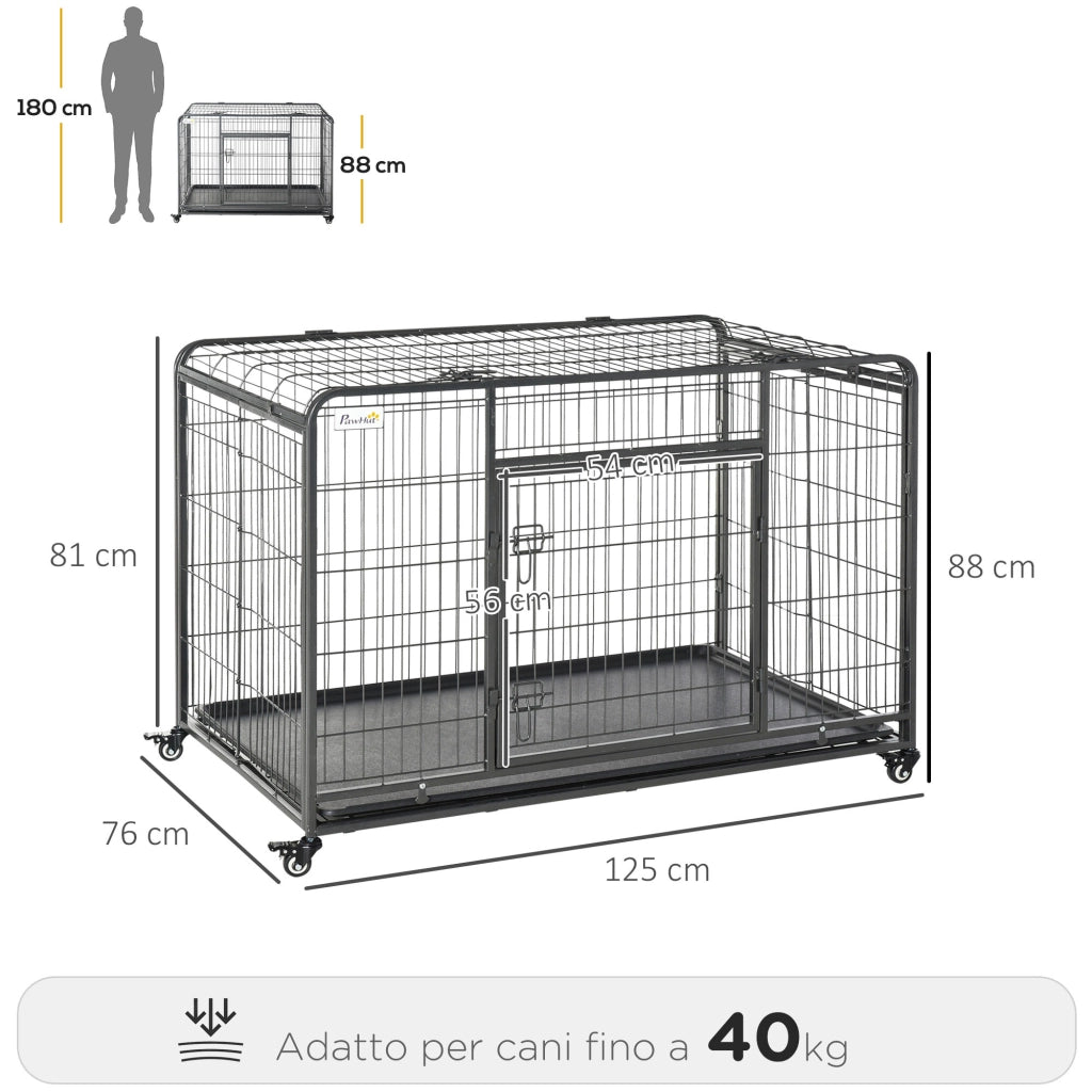 Gabbia per Cani Pieghevole a Doppia Porta ¨C zephmum ¨C Grigio Scuro 125x76x81cm