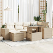Set Divani da Giardino 7 pz con Cuscini Beige in Polyrattan