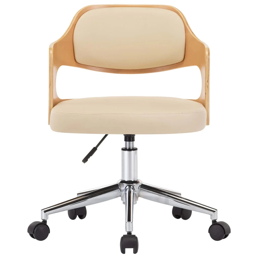 Sedia girevole da ufficio/studio in legno curvato e similpelle color crema 02_0024095