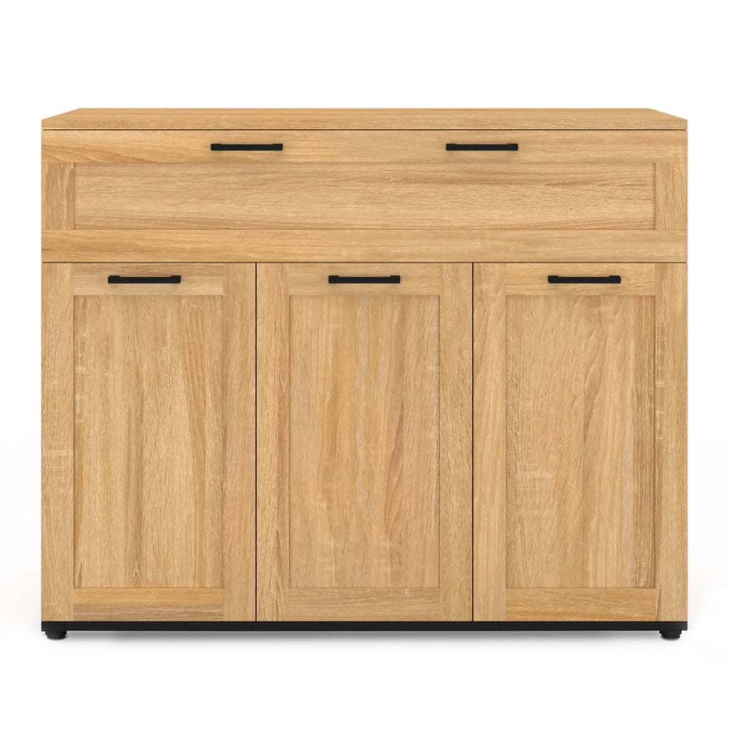 IDMarket - Aparador VITO con 3 puertas y 1 cajón, efecto haya, tiradores negros 100 cm