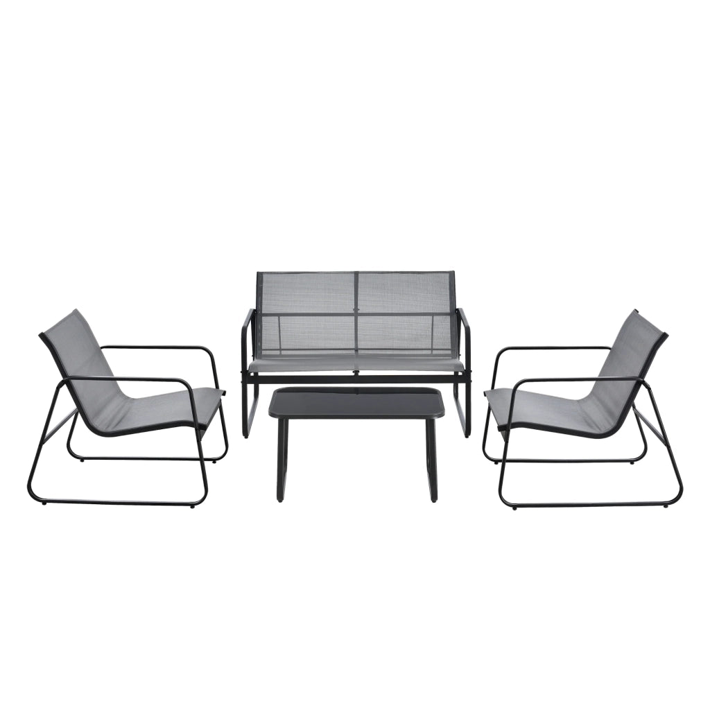 Set di mobili da giardino da 4 pezzi in acciaio rivestito in PVC nero e grigio chiaro 03_0008240