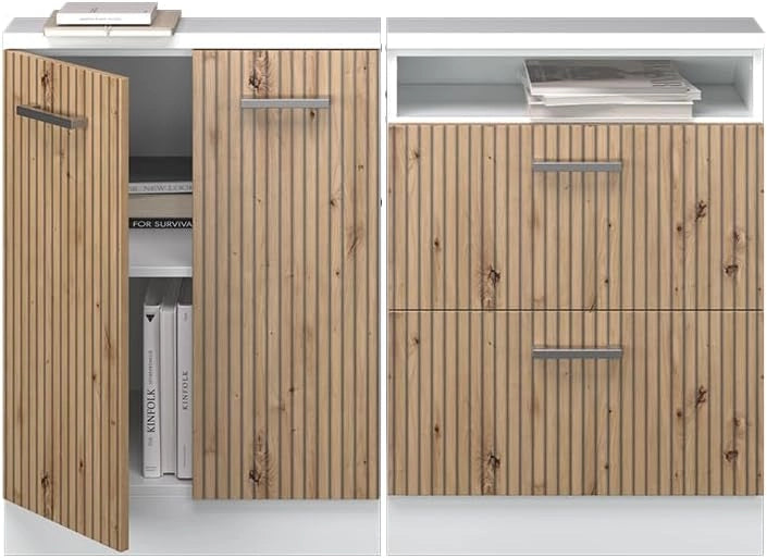 Mobile cucina sottotetto R-Line, Rovere artigianale/bianco, 120 cm Set di 2