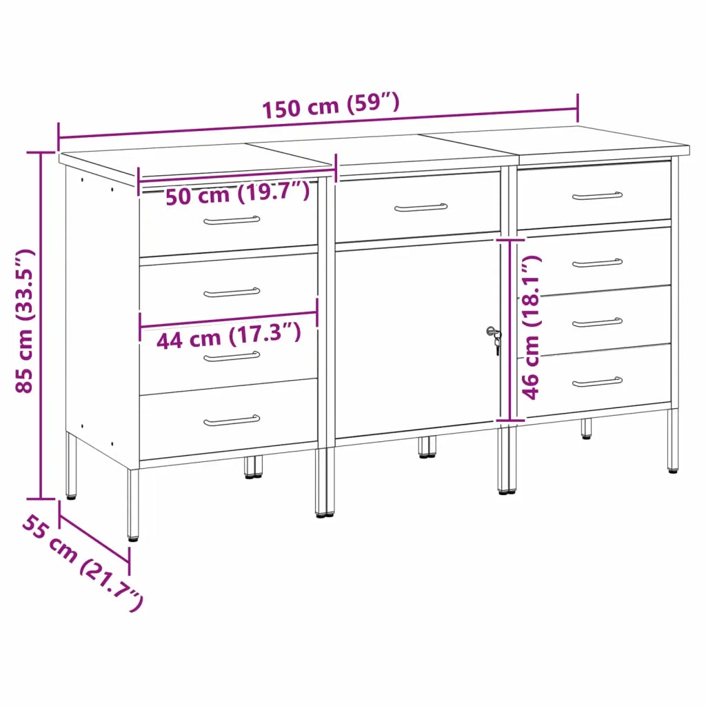 Mobile da lavoro 3 pcs Nero e Grigio 150 x 55 x 85 cm 3321372