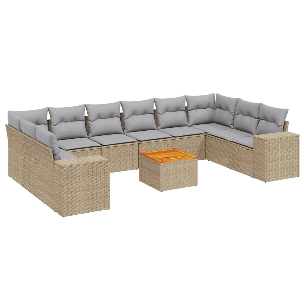 Set Divani da Giardino 11 pz con Cuscini Beige in Polyrattan 3257949
