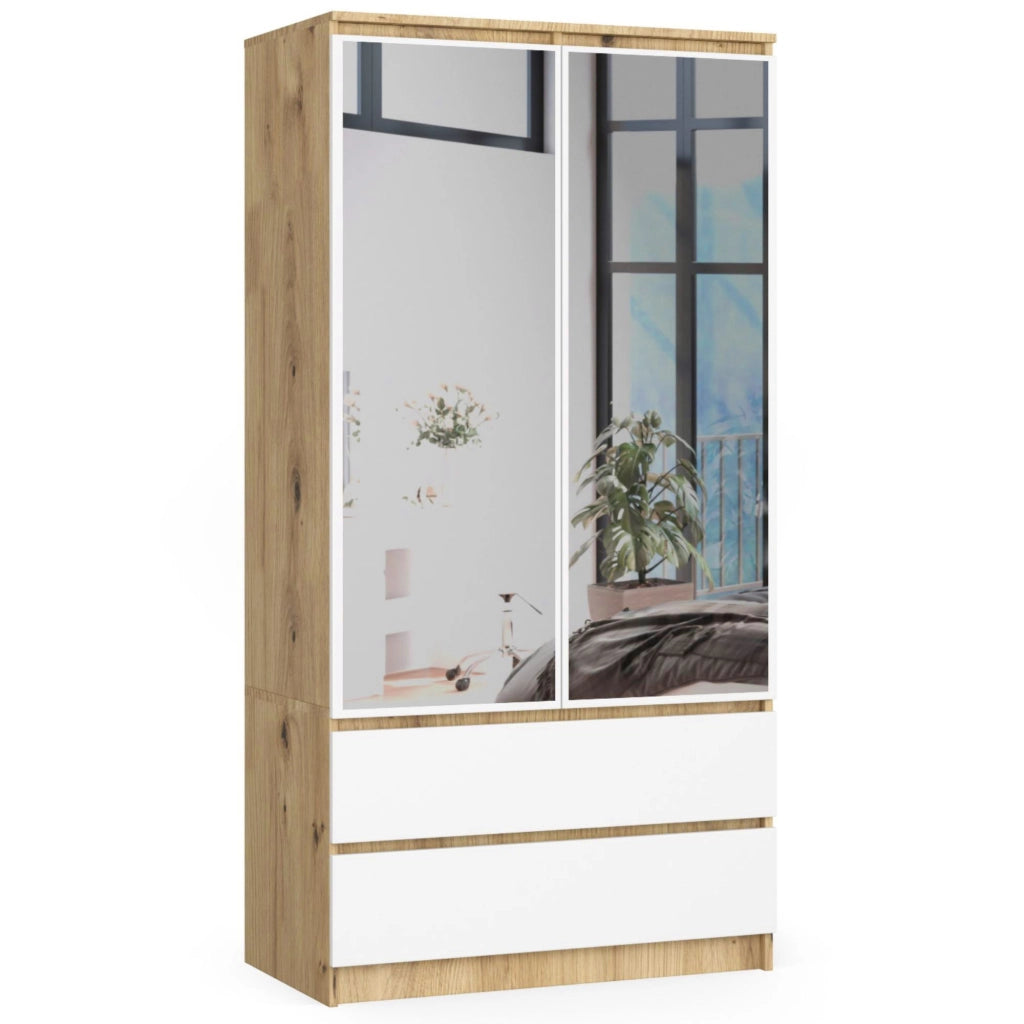 Armadio AKORD S90 Quercia Artisan 90 cm 2 ante 2 cassetti inserto frontale Bianco 90x51x180 cm