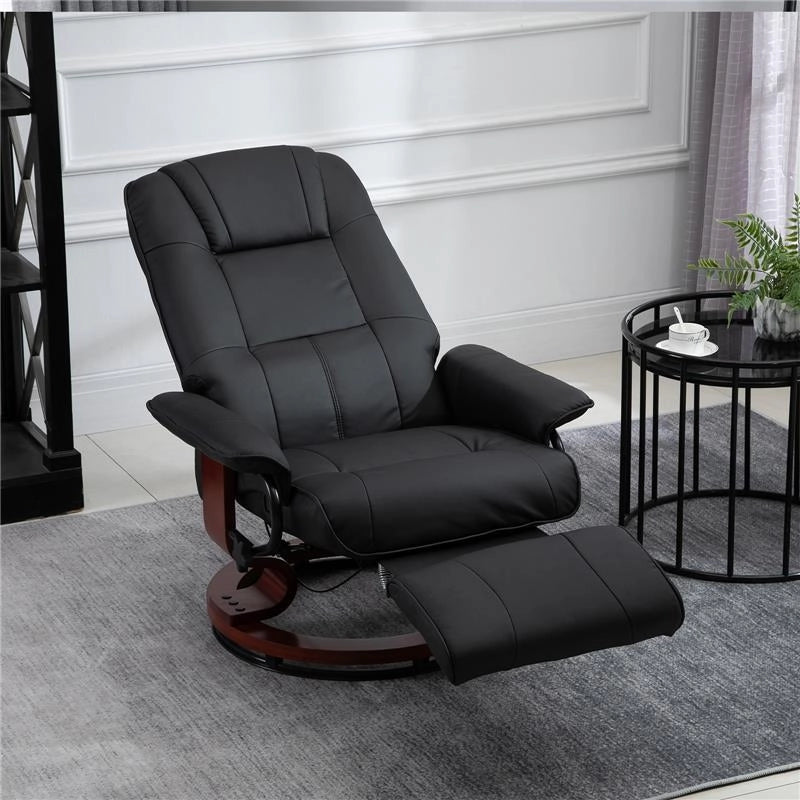 POLTRONA RELAX RECLINABILE MANUALMENTE FINO 145° CON POGGIAPIEDI E RIVESTIMENTO IN FINTA PELLE, NERO