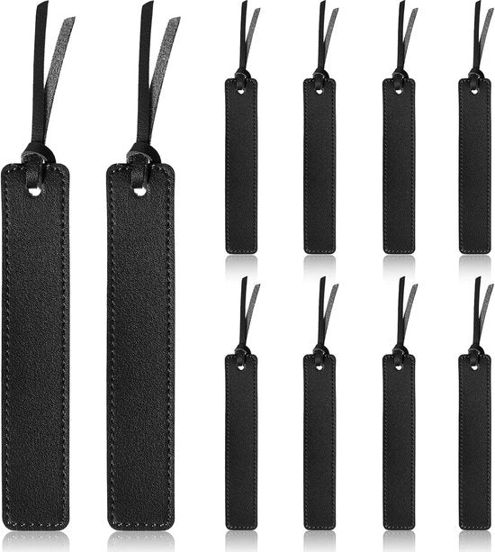 10 set di cartine per libri in pelle, manufatti a mano, cartine per libri in pelle autentiche, personalizzabili, adatte per la lettura di libri, appassionati di libri, lettori, scrittori, accessori (nero)