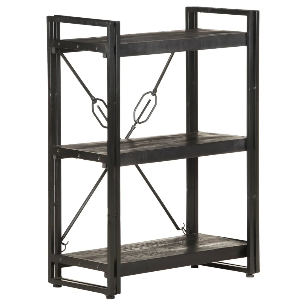 Libreria a 3 Ripiani 60x30x80cm Nero in Legno Massello di Mango 320626