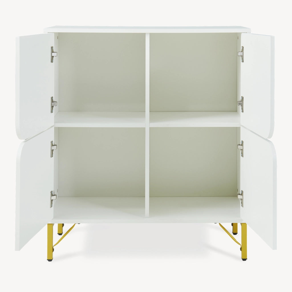 Credenza Reyri Madia Moderna Salvaspazio con 4 Ante 90x80x35 cm Bianco / color Oro [en.casa]