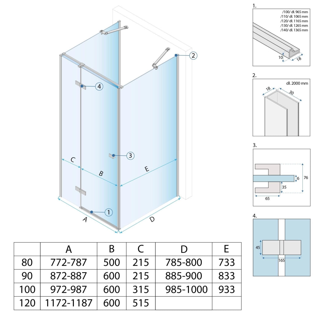 Cabina Doccia Rea Atlas 80x80 Brush Gold sinistra