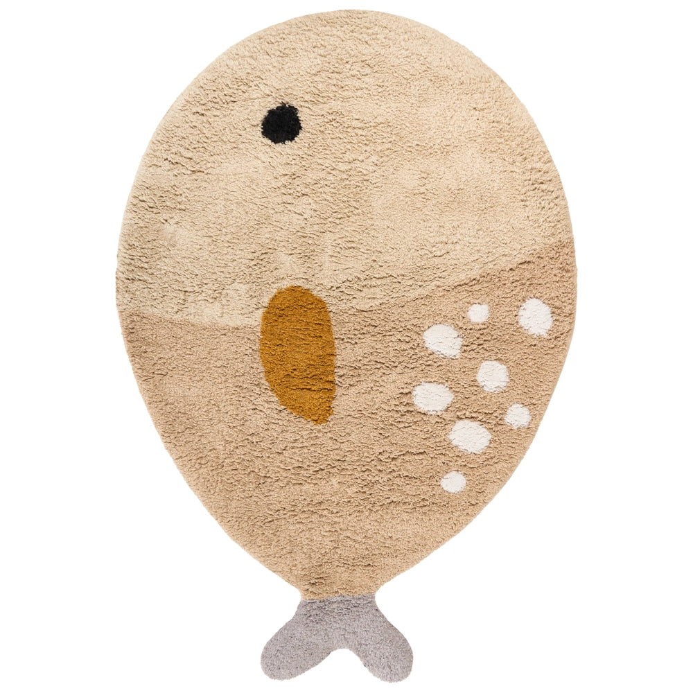 Tappeto per bambini beige in cotone tuftato a forma di pesce 80 x 120 cm