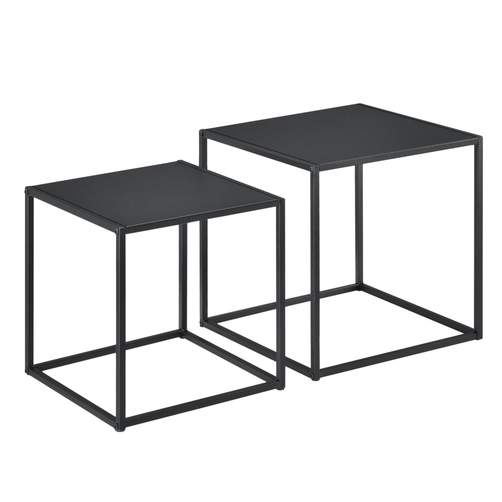 Set Morsum di 2 Tavolini Bassi in Metallo con Ripiano in Misure Diverse - Nero Opaco [en.casa]
