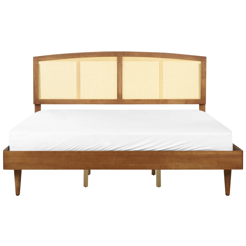 Letto in legno di gomma chiaro UE matrimoniale 180 x200 cm con testiera a doghe Stile rustico minimalista