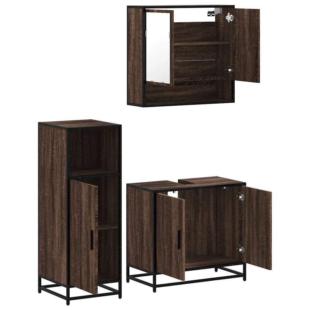 Set Mobili da Bagno 3 pz Rovere Marrone in Legno Multistrato 3300979