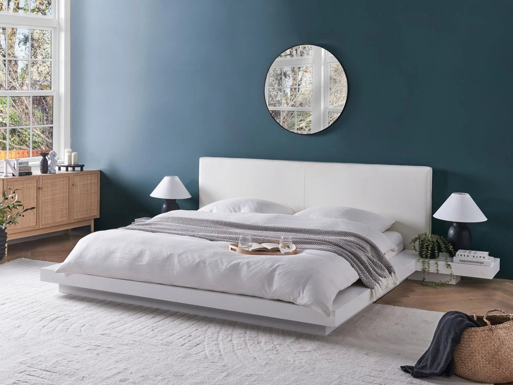 Letto ad acqua giapponese bianco 180 x 200 cm struttura in legno a basso profilo con materasso camera da letto