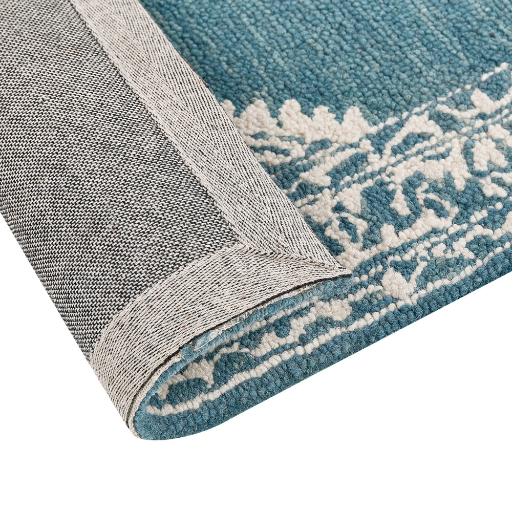 Tappeto bianco blu lana 80 x 150 cm tessuto piatto fatto a mano motivo orientale