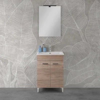 Mobile bagno a terra 60 cm rovere tropea con 2 ante lavabo e specchio  Martha